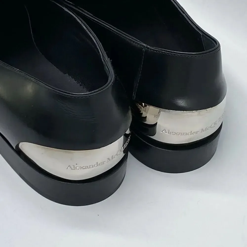 Alexander McQueen Metal Heel Leather Loafers size 43.5/us size 10.5